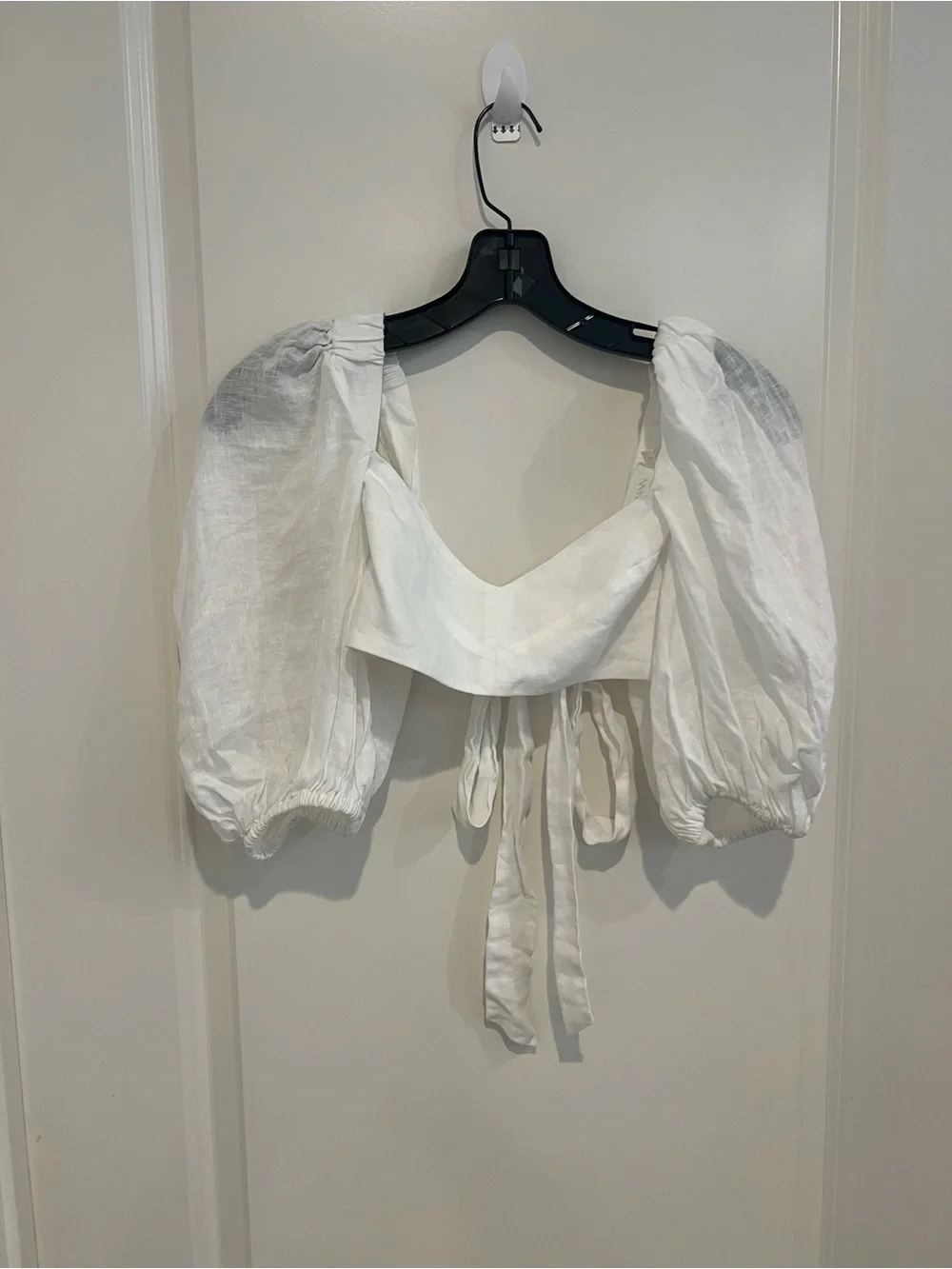 Zimmermann White Puff-Sleeve Cropped Blouse